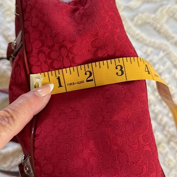 Coach Galaxy Tote Signature Canvas Red Silver Hardware Bag Purse - Picture 9 of 15